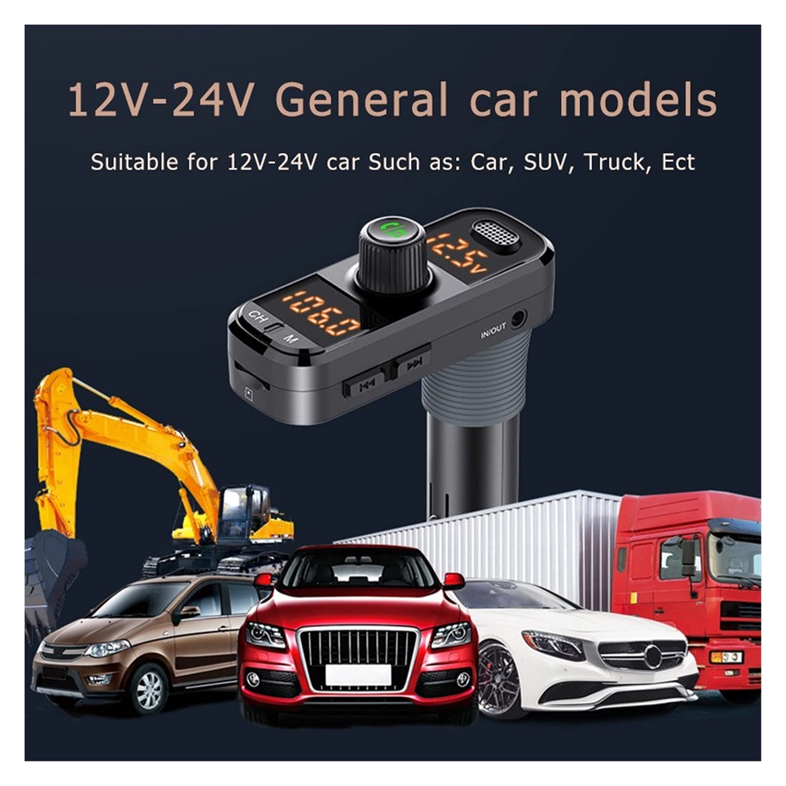 Adattatore Audio Bluetooth. Auto Bluetooth 5.0 Dual-Display FM. Ricevitore Vivavoce Wireless trasmettitore Auto MP3. Regolazione del Giocatore a 360 ° QC3.0 + PD. Caricabatterie Veloce