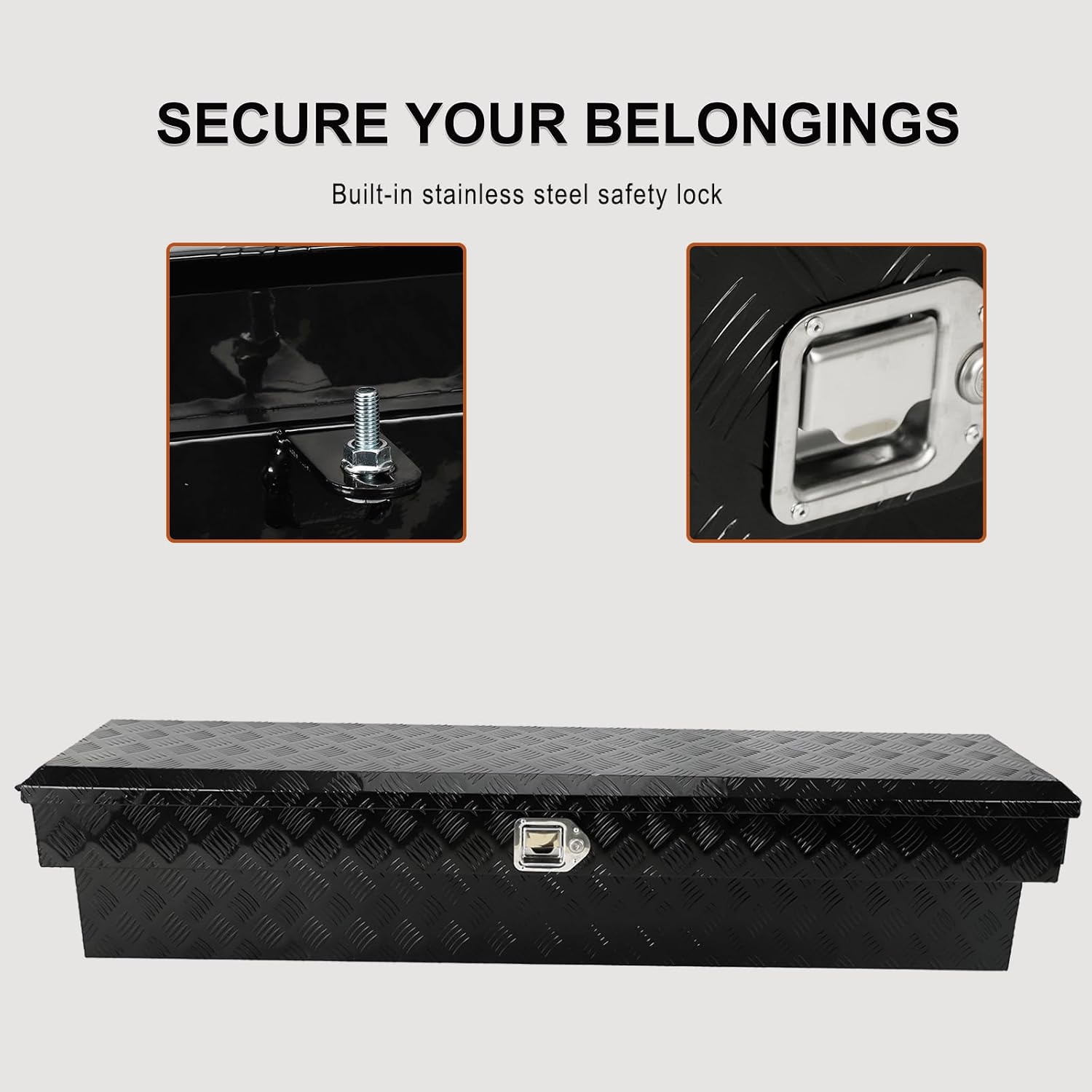 60 Inch Side Mount Truck Tool Box Aluminum Pickup Truck Bed Tool Box Trailer Storage with Lock Key 5 Bar Tread 60" x 8" x 14" Black