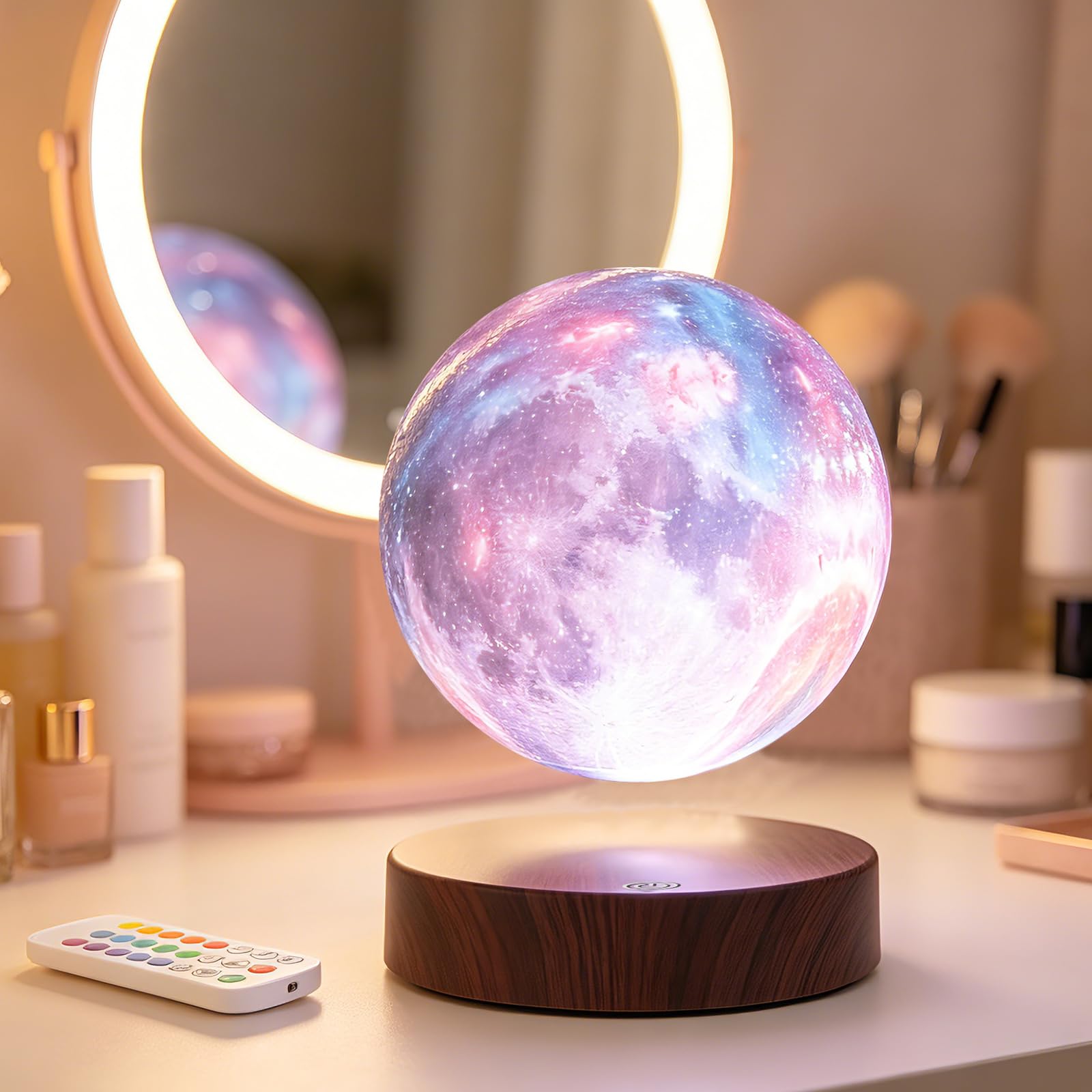 Lámpara de luna flotante y flotante, lámpara LED flotante magnética impresa en 3D, modo de visualización de luna giratoria, luz de estado de ánimo flotando y girando en el aire, decoración fresca para