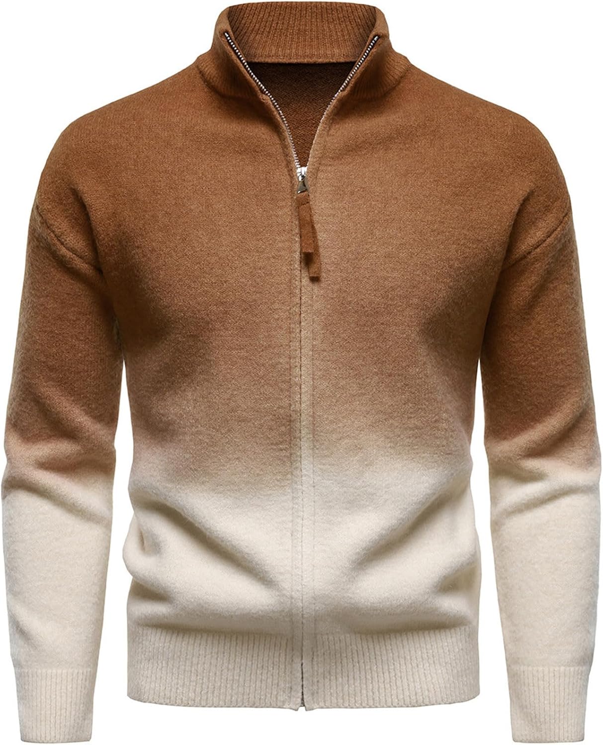 Mens Cardigan Sweater Full Zip Casual Slim Fit Knit Sweaters Stand Collar Winter Cardigans Color Block Jacket Sweaters