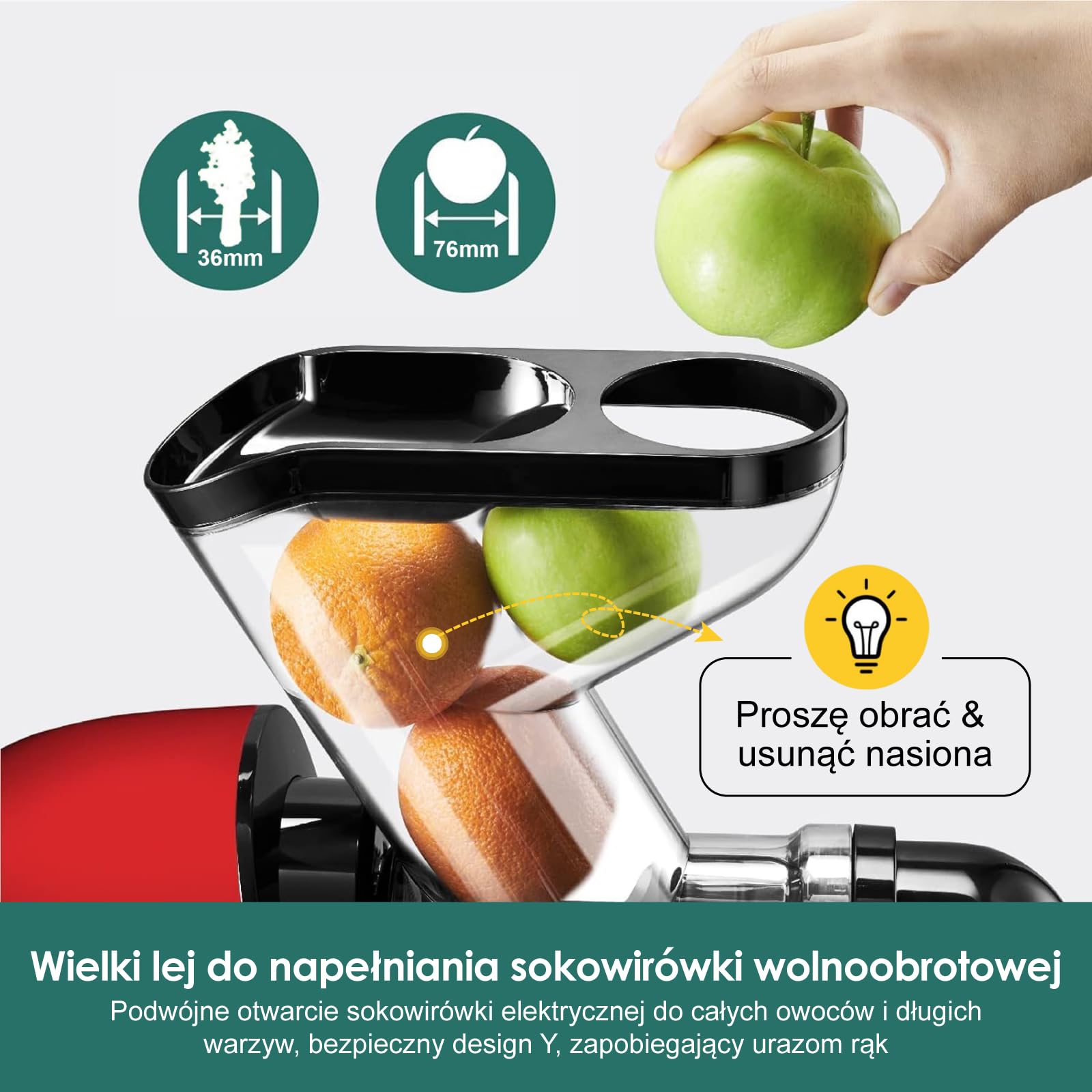 Fretta Estrattore di succo, con Ampio Scivolo di Caricamento, Senza BPA, Spremiagrumi per Sedano, Estrattore con Motore DC Silenzioso e Funzione Inversa masticating juicer machines, Rosso - Vista 2