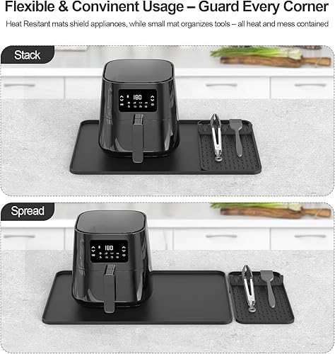 Miniatura 5 de Alfombrillas de silicona resistentes al calor para encimera, alfombrilla de freidora de aire de 24 x 16 pulgadas con soporte de accesorios de cocina