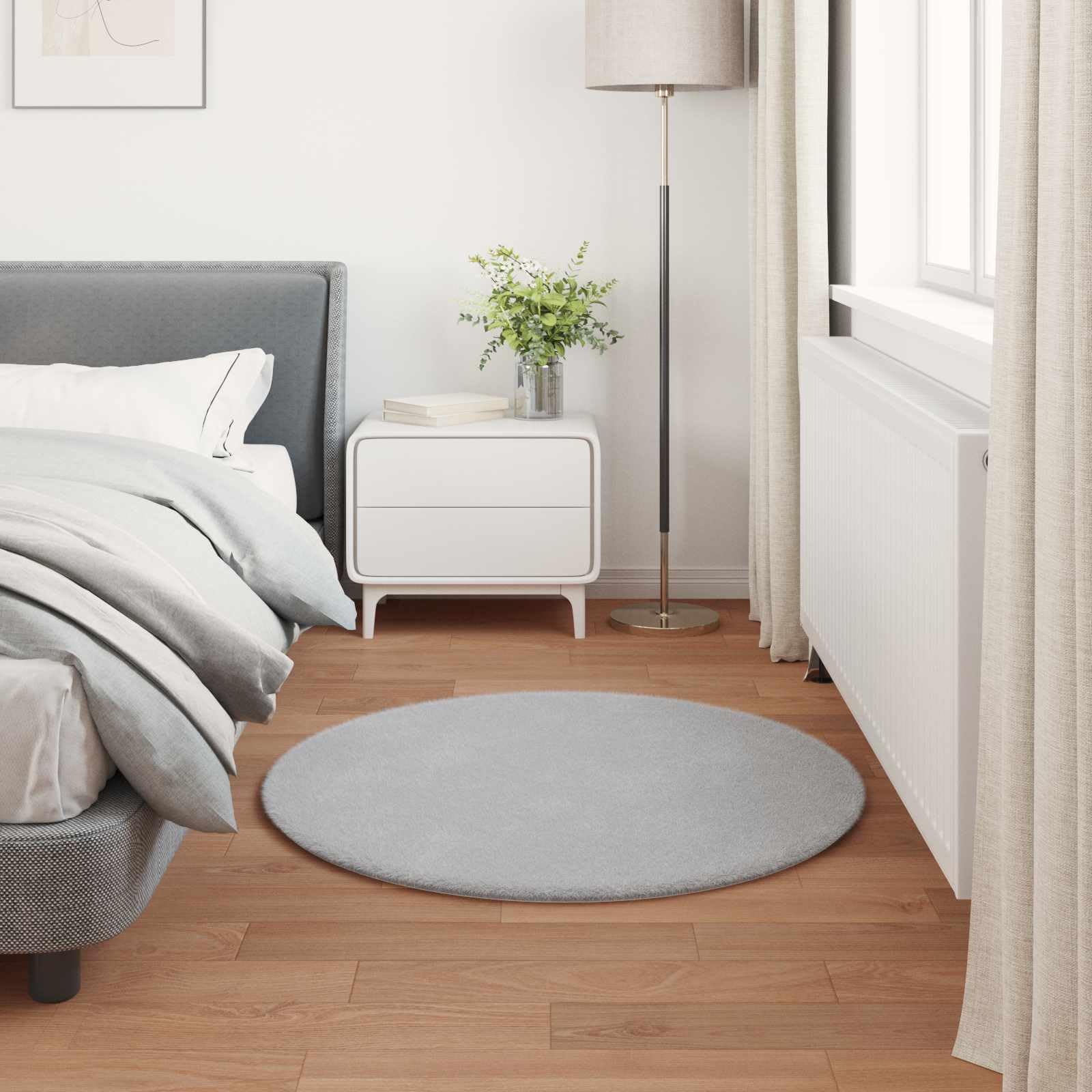 Tapis Rond en Fausse Fourrure de Lapin, Ø 120 cm, Tapis de Salon Antidérapant, Moelleux et Confortable, Décoration Intérieure Moderne, Couleur Gris, Accessoire Cocooning