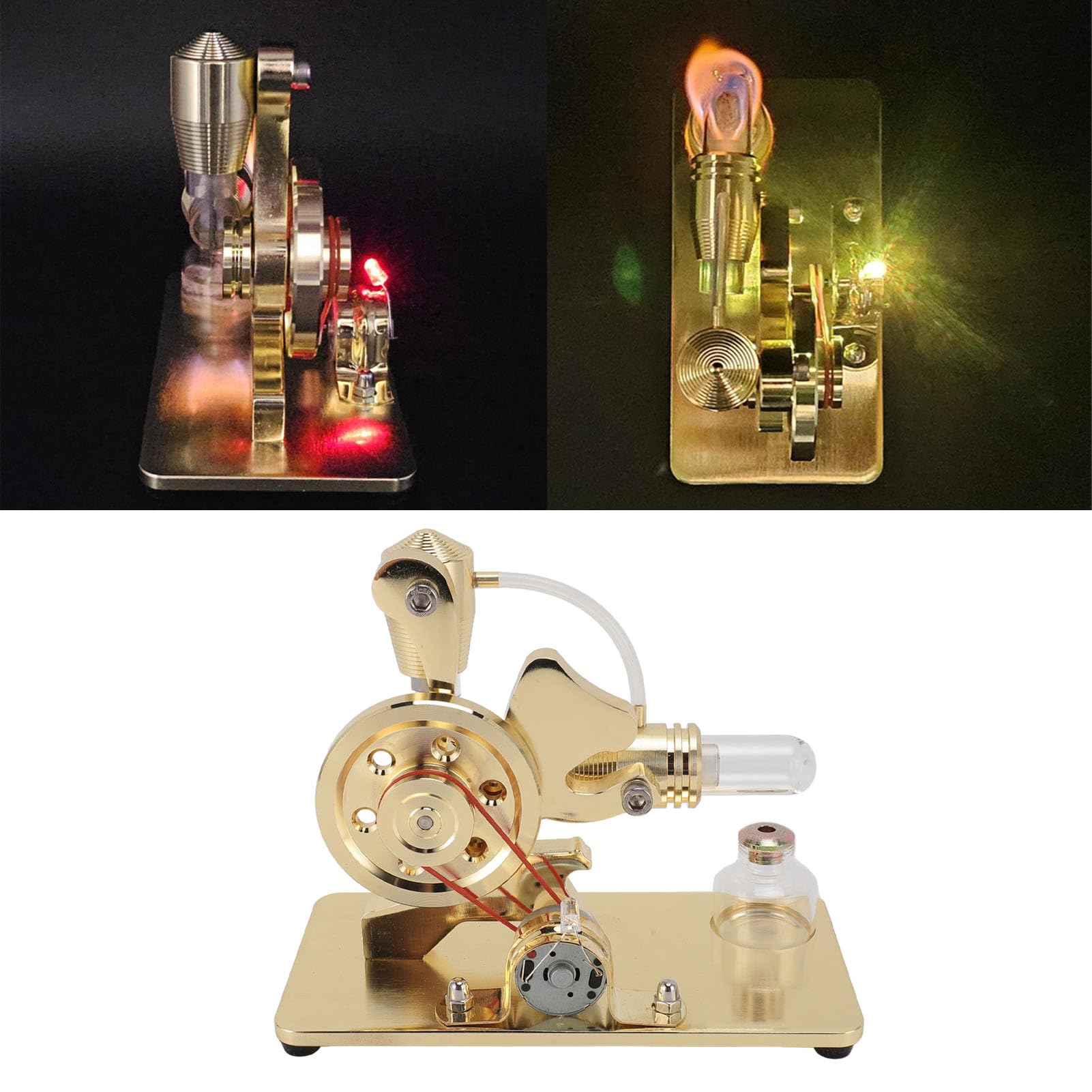 Stirlingmotor-Modell, Buntes LED-Bildungs-Stromgenerator-Spielzeug für und Erwachsene, Premium-Aluminiumlegierung (Gold)