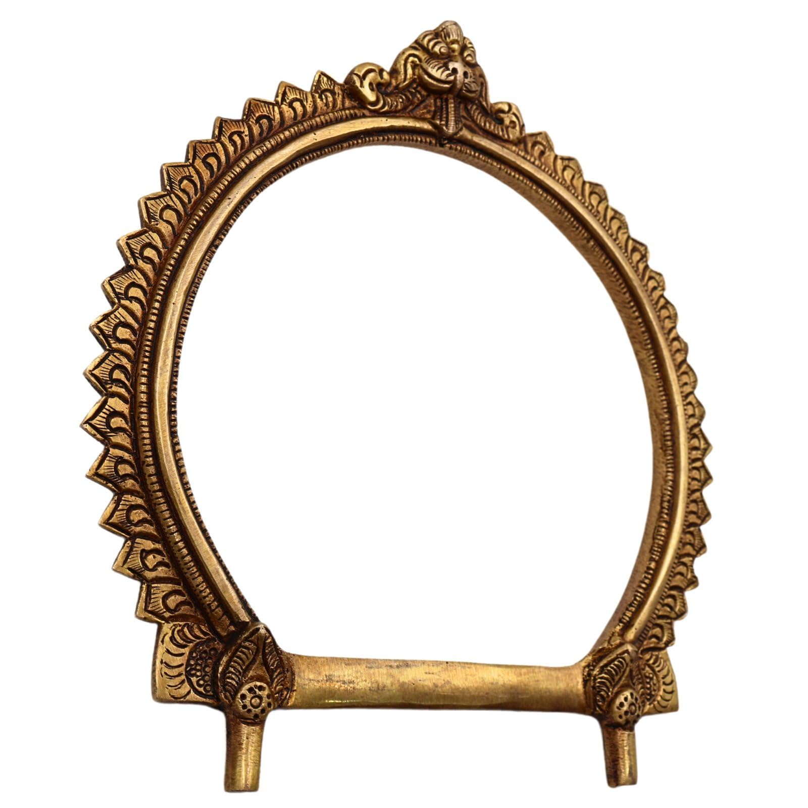 Bhunes Brass Prabhavali Arch Frame Tiruvachi Kirtimukha Prabhawali Prabhaval Deity Idol Backdrop Pooja Temple Wall Hanging Spiritual Decor Traditional Mandir Decoration Brass Gold 8 Inch 1 Piece 2