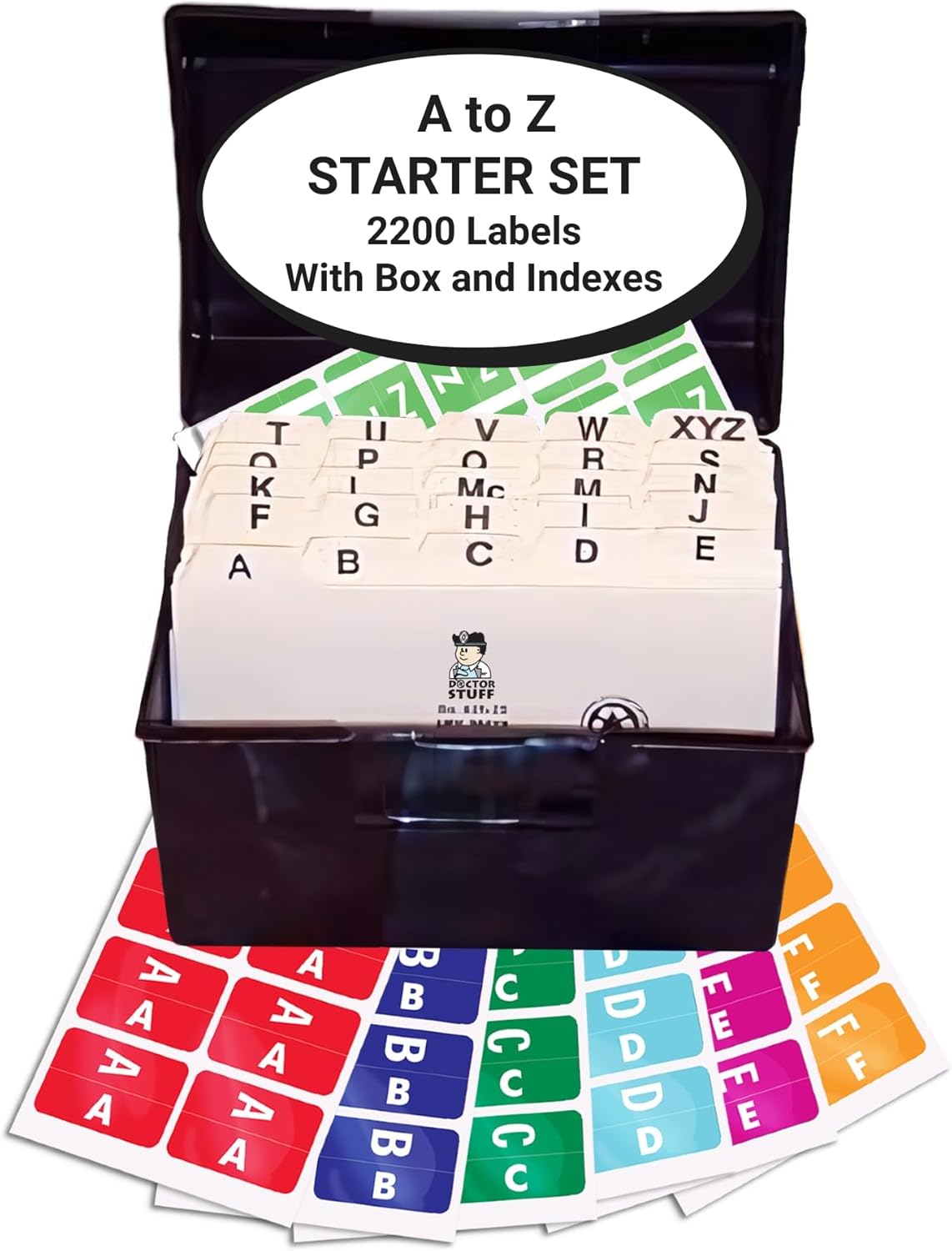 Alphabet Labels for File Folders, A to Z Desk Set with File Box and Indexes, Doctor Stuff, 2200 Labels, Compatible with Smead -Z Acc/ACCS - SMAM Alpha Stickers Series, Medical Chart Color Code Labels