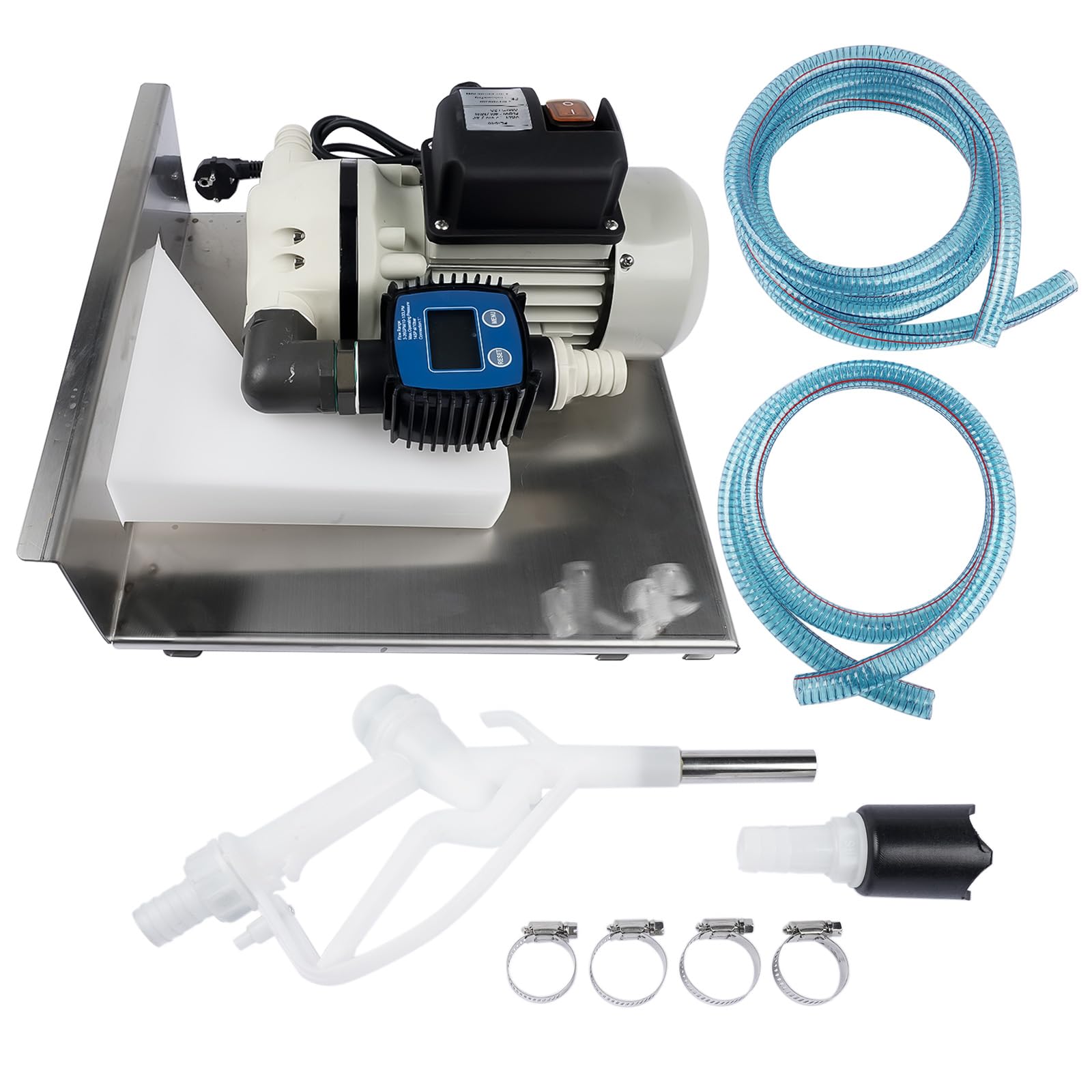 Bisenya 230V 40LPM Bomba AdBlue Bomba de Urea Bomba de Diafragma con Soporte de acero Inoxidable, Caudalímetro, Manguera y Boquilla