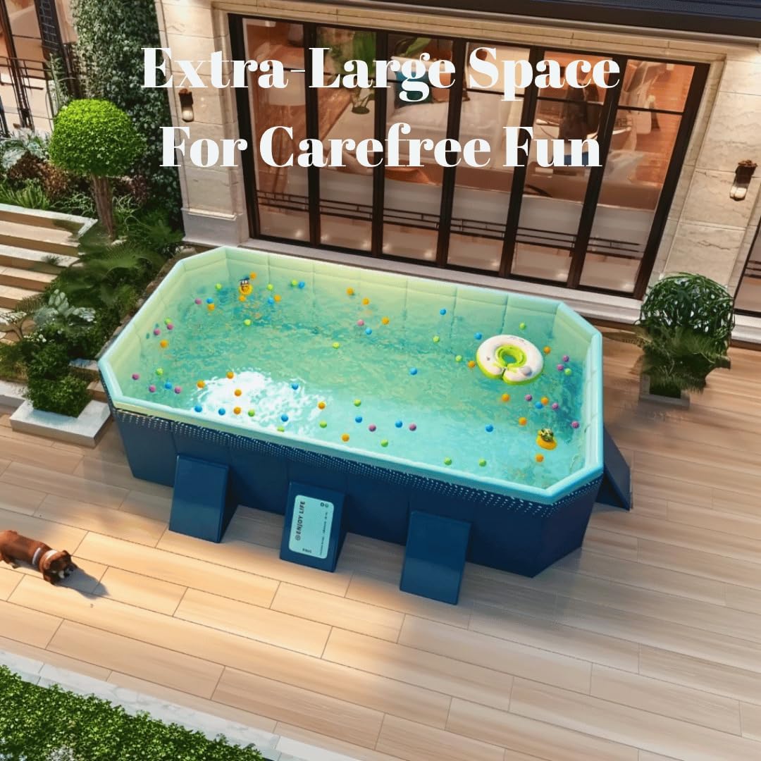 Foldable Swimming Pool, Non-Inflatable Kids' and Adults' Outdoor Large Swimming Pool, Anti-Slip PVC Family Pool, Summer Water Party for Outdoor, Garden, Backyard (Small)