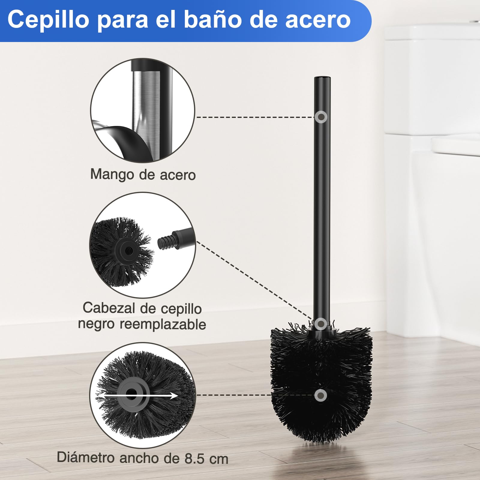 Portarrollos de papel higiénico de acero inoxidable de pie con escobilla y soporte para toallitas húmedas, inodoro
