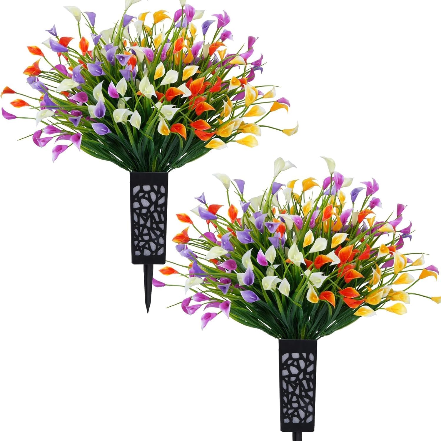 Zythrem 2 Sets Cemetery Flowers for Grave with Vase 22Inch UV Resistant Gravesite Decorations Vibrant and Long-Lasting Colors for Headstones Graveyard Memorial Day