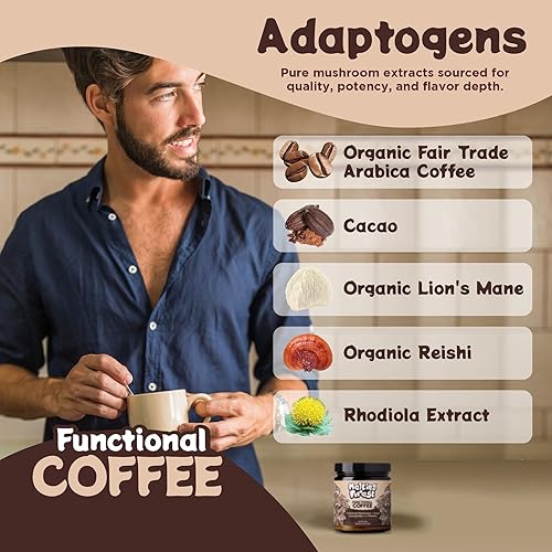 Miniatura 5 de Melting Forest Mushroom Coffee, with 7 Functional Mushrooms, Cacao, Rhodiola, L-Theanine, Reishi & Lion's Mane, Stress Relieving, Focus, Cognitive