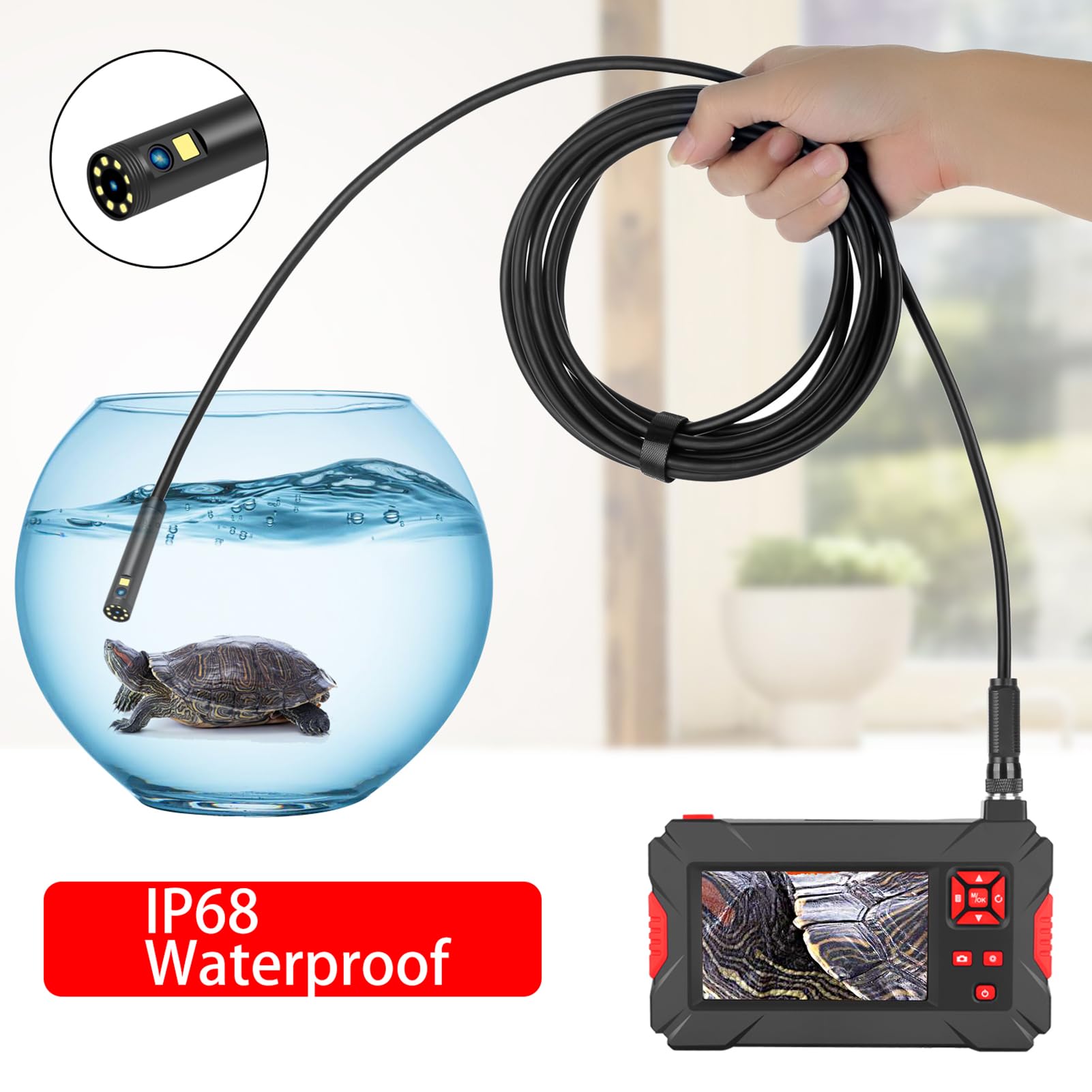 Shkalacar Przemysłowa kamera endoskopowa inspekcyjna z 8 mm wodoodporną podwójną kamerą IP68, wyświetlacz LCD 4,3", 8 + 1 diod LED, przewód stały 5 m, do rurociągów przemysłowych