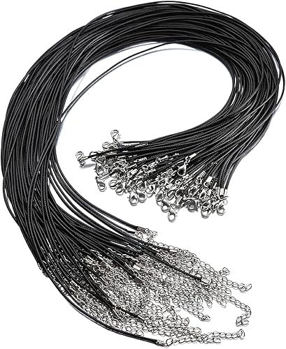 100 unidades de collar de cordón encerado negro de 20 pulgadas y 0.059 in de cadena de cuero sintético, cierre de cadena a granel para fabricación