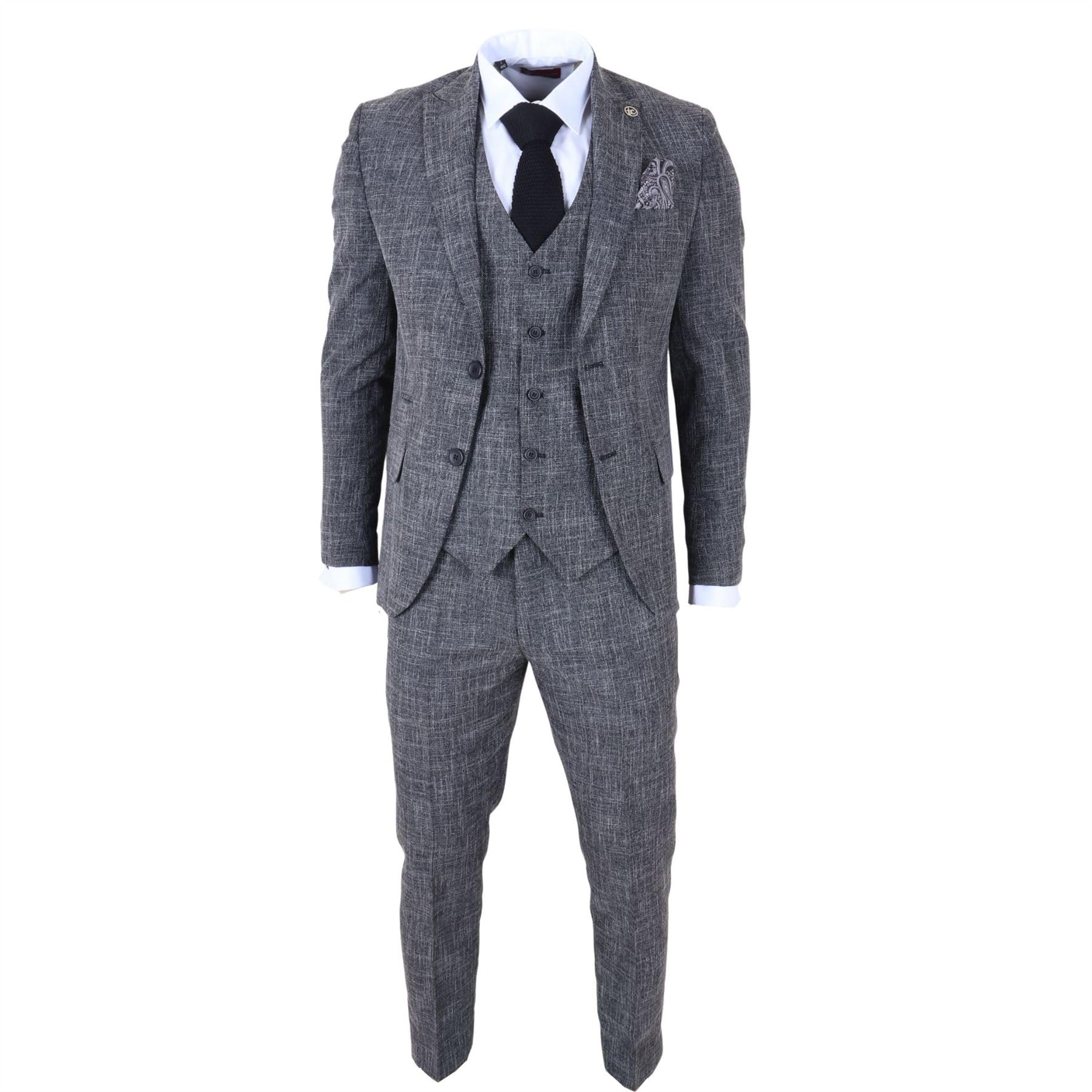 Truclothing Men's Black Suit Tailored Fit Business Wedding 3 Piece Blazer Waistcoat Trousers Set - 44