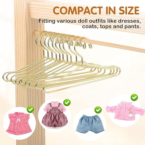 Miniatura 5 de jojofuny Ken - 10 perchas de ropa para muñecas, mini perchas de metal en miniatura, soportes para vestimenta de 2.5 x 1.3 pulgadas, dorado