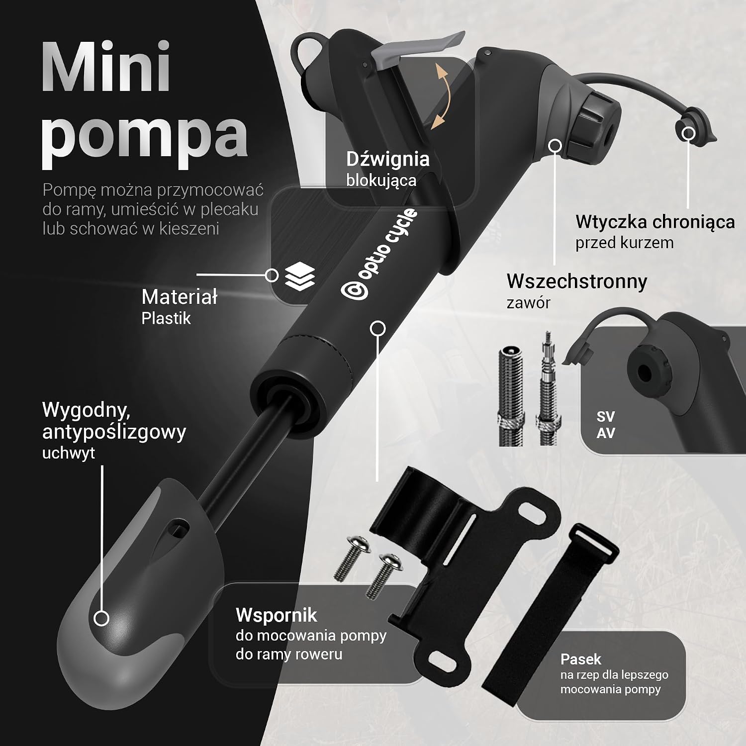 Мини-велосипедный насос 120 PSI / 8,3 бар — компактный ручной насос с крепежными кронштейнами | Мини-насос для клапанов Presta и Schrader для MTB, шоссейных велосипедов, гравийных велосипедов и электровелосипедов