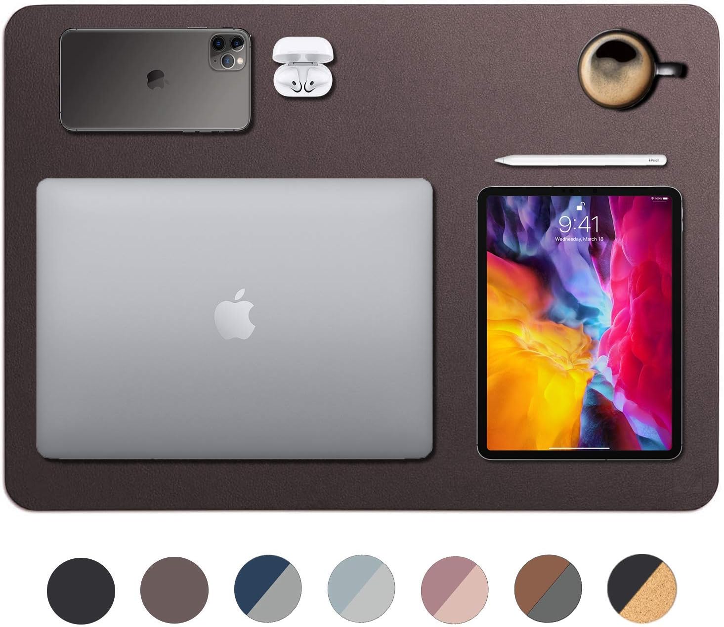 Leather Desk Pad 36" x 20", Vine Creations Office Desk Mat Waterproof Black, Smooth PU Leather Large Mouse Pad and Writing Surface, Top of Desks Protector, Wide Dual-Sided Blotter Accessories Decor : Office Products