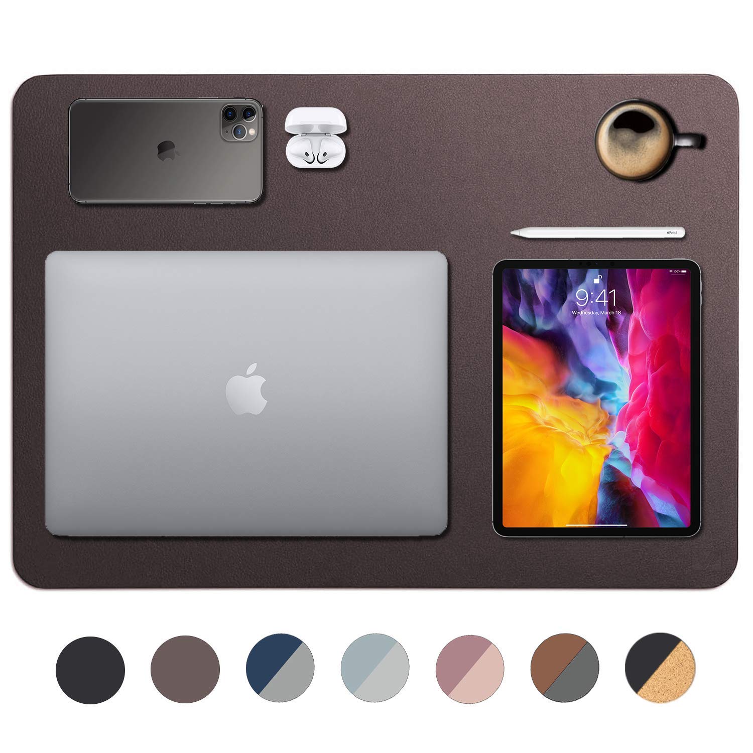 Vine CreationsVine Creations Leather Desk Mat 24" x 17", Desk Protector Mat, PU Leather Desk Pad, Small Desk Pad Mat, Desk Blotter, Desk Pads on Top of Desks, Desk Mat for Home or Office (Dark Brown)