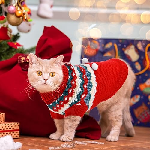 Miniatura 10 de 2 suéteres de Navidad para cachorros, gatos, cuello alto, ropa de punto de elfo, ropa cálida para perros, suéter para gatitos y cachorros, XS