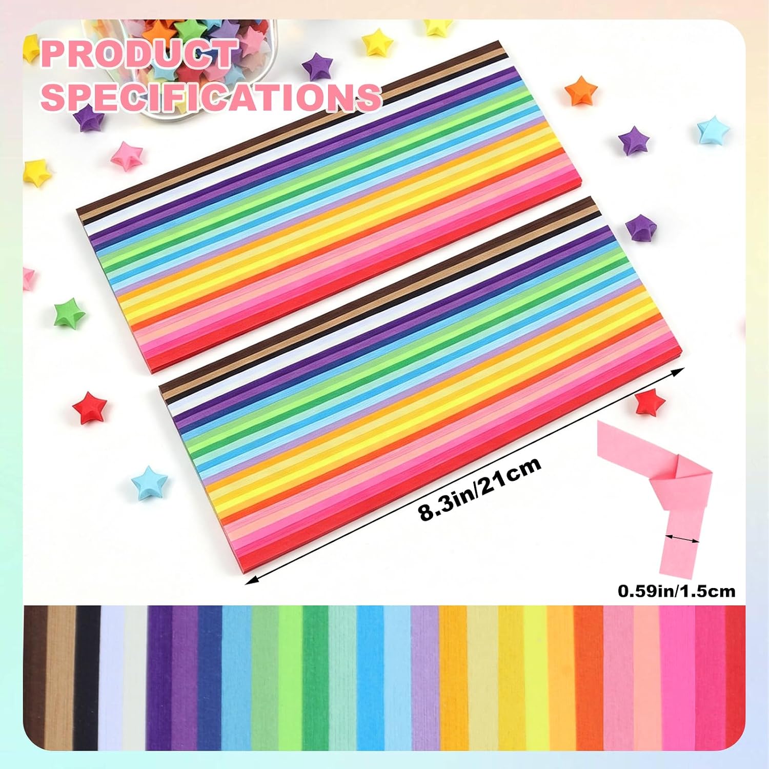 Phinus 2060 Sheets Origami Paper, 27 Assortment Colors Double Sided Star Paper Strips, 8.3 x 0.6 Inch Lucky Origami Star Paper Strips for DIY Hand Art Crafts image 2