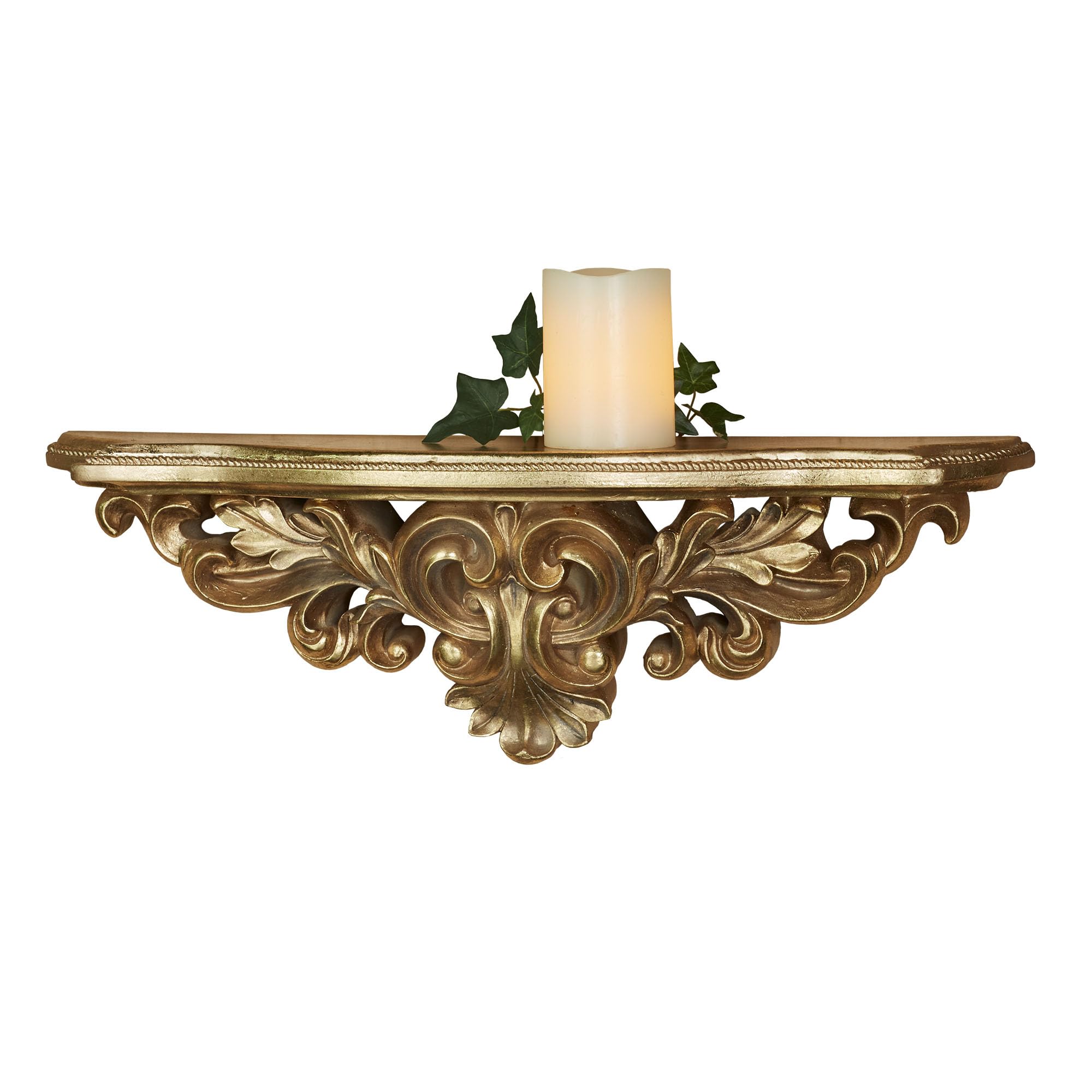 Touch of Class Aged Gold Wall Shelf | Hand-Finished Resin Design with Acanthus Leaf Accents, Twisted Rope Border | Beveled Edge | 23" W Decorative