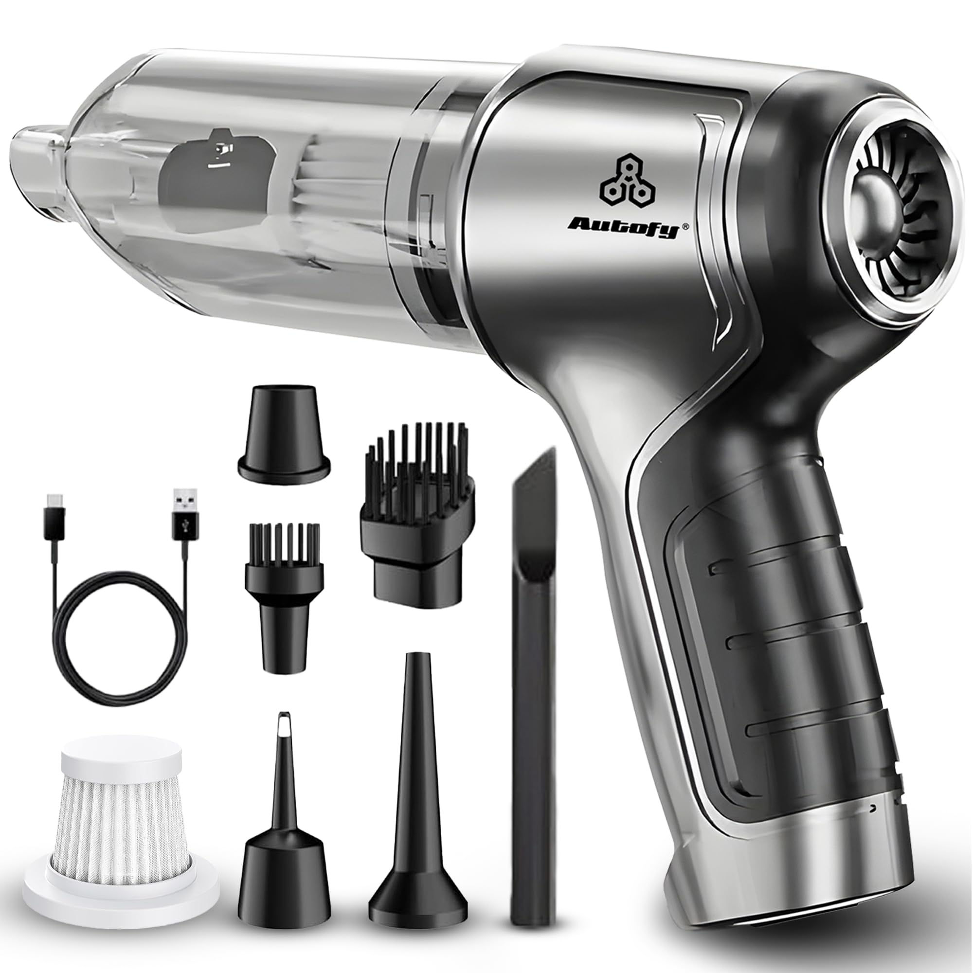 autofy 4-in-1 vacuum cleaner for home & car - cordless handheld vacuum, blower, inflator & sealer 12000pa powerful suction - 6000mah - bldc motor - 6 attachments - hepa filter - 2 year warranty