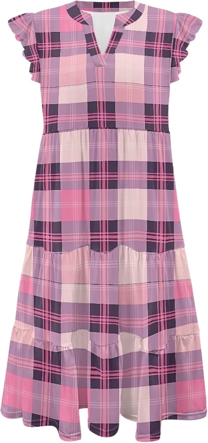 Womens Casual Dresses Summer Ruffle Sleeve V Neck Empire Waist Midi 2025 Fashion Fit Smocked Tiered Boho Sundress - Image 5