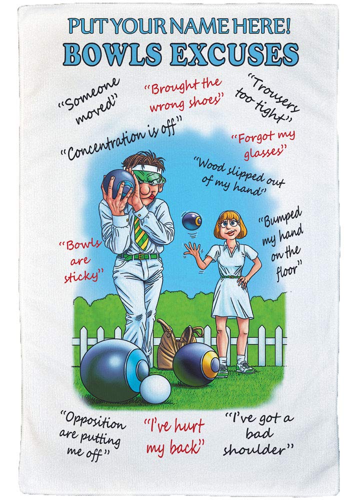 Personalised4u White Bowls Excuses Microfibre Tea Towel - Makes An Add Any Name For Free