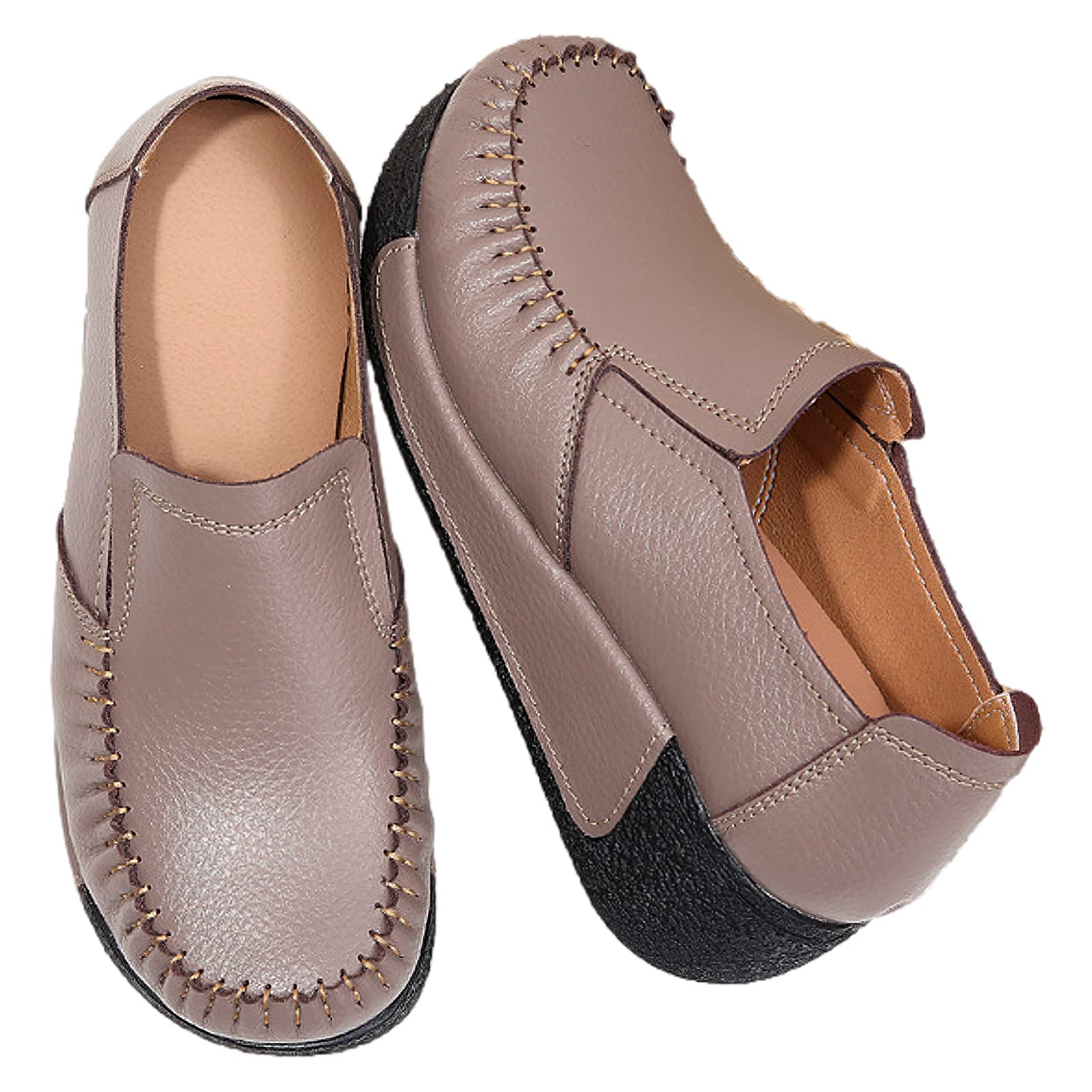 rismart Mujer Cuero Zapatillas de Deporte con Plataforma Ponerse Cuña Calzado Casual con Banda Elástica