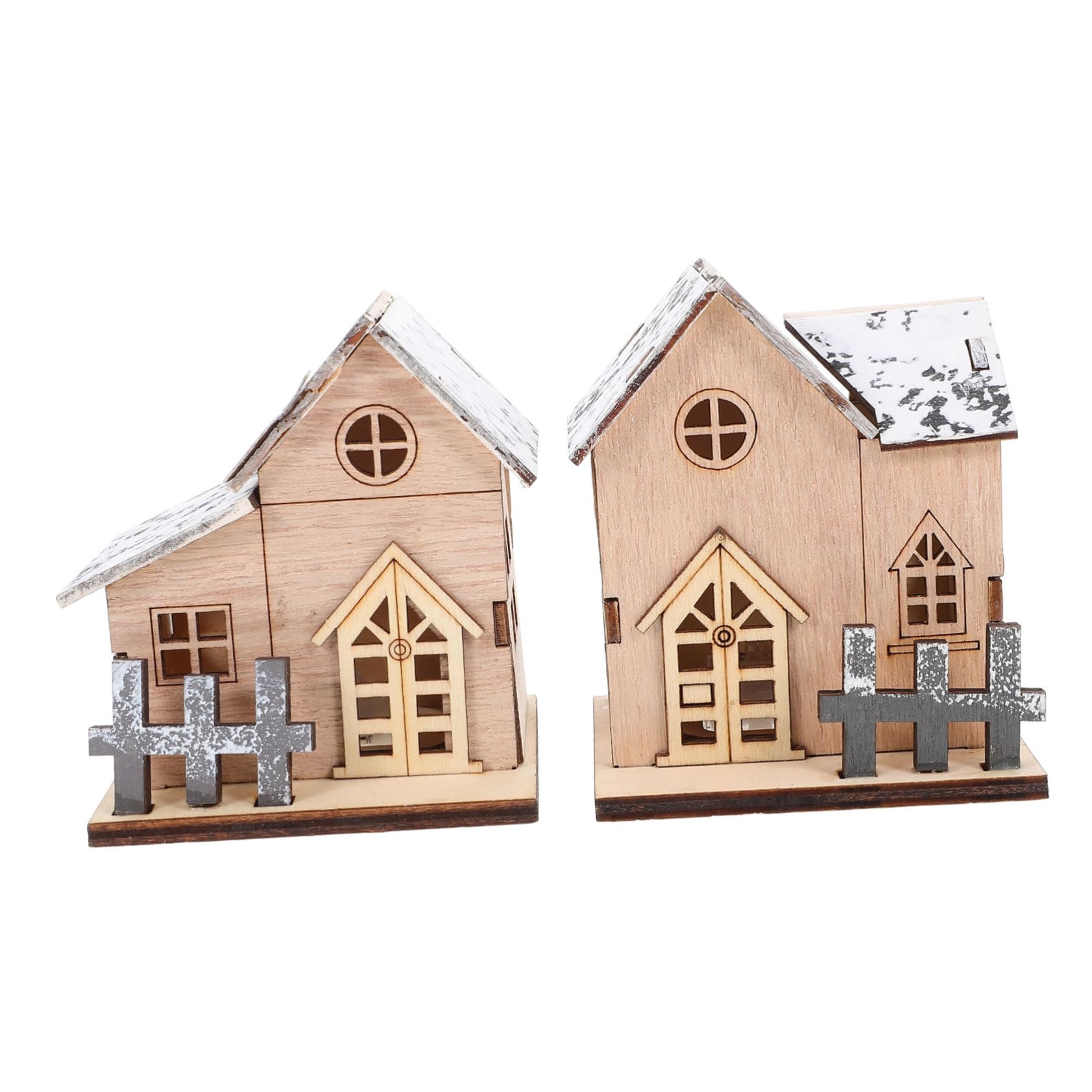 KOMBIUDA 2pcs Christmas Wooden House Decor Led Xmas Scene Adornment for Festive Decorations and Romantic Atmosphere Quality Material for -Term Use