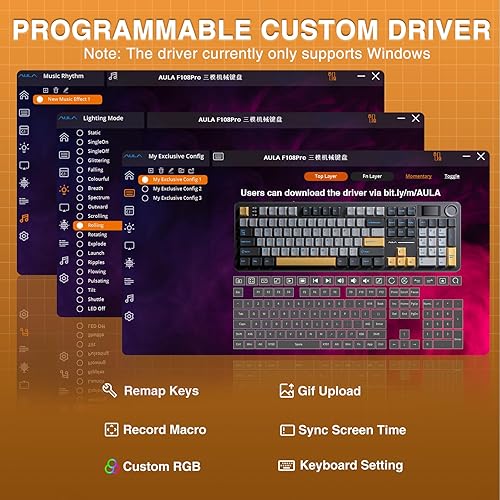 Miniatura 9 de AULA F108 PRO - Teclado mecánico inalámbrico con pantalla y perilla, teclado para juegos intercambiable en caliente con batería de 8000 mAh,