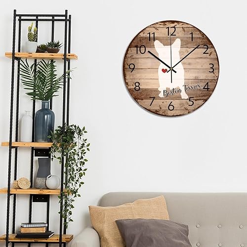 Miniatura 6 de COCOKEN Boston Terrier - Reloj de pared de madera, dueño de perro, silencioso, digital, redondo, reloj de pared, decoración de pared, decoración del