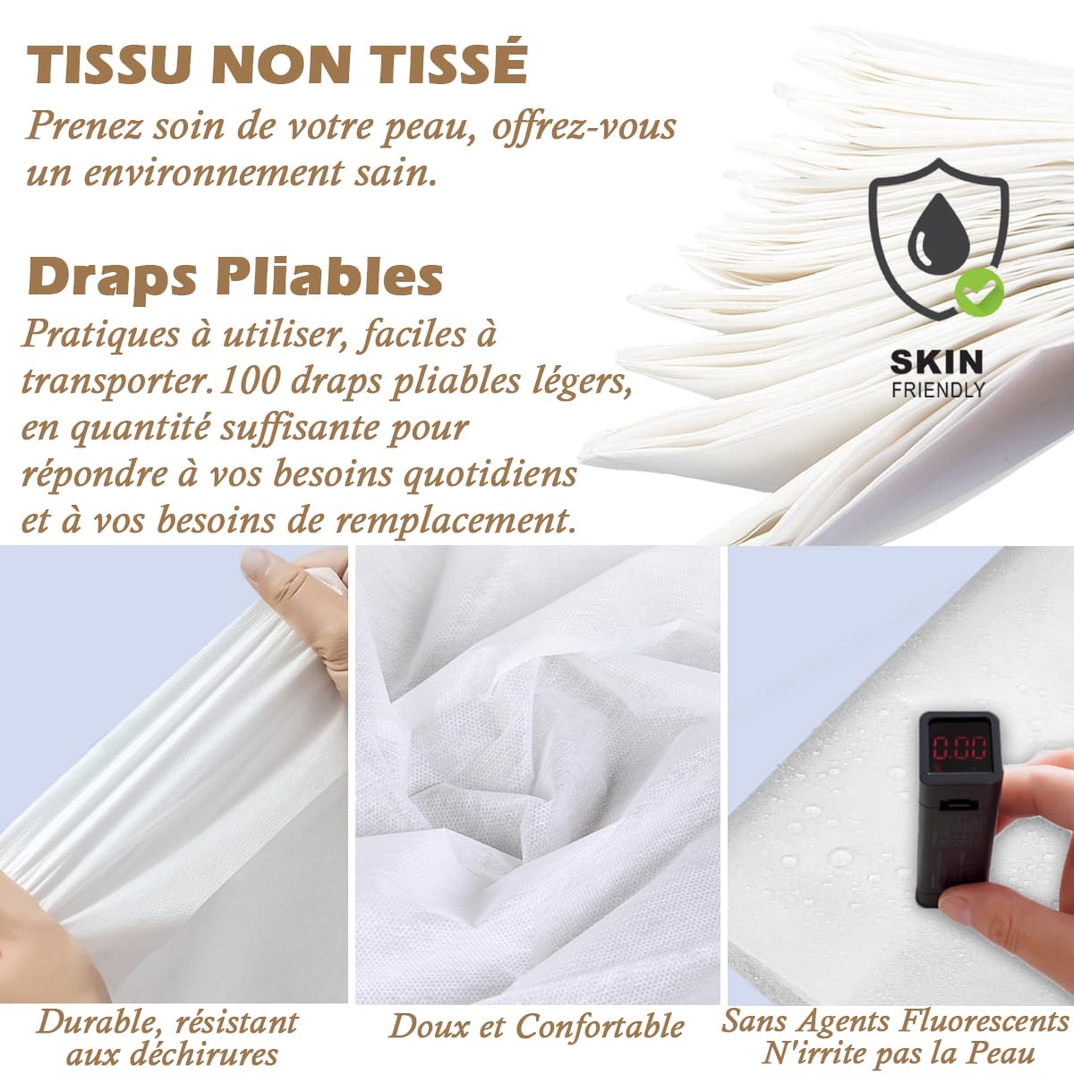 Lot de 100 Drap Jetable Non Tissé 80x180cm pour Table de Massage SPA Salon Tatouage Hôpital Blanc