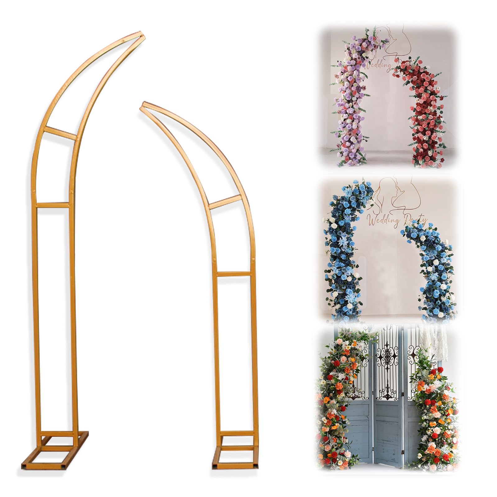 Kingbar Wedding Arch, Detachable Decorative Frame, Free Standing Metal Balloon Arch, Reusable DIY Wedding Backdrop For Garden Bridal Party, Gold, 1.8+2.1M