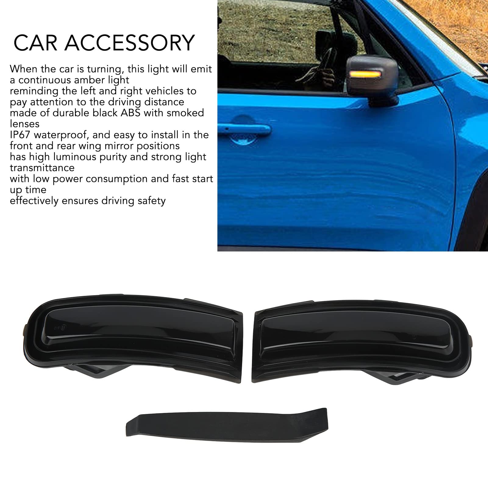 Qiilu Indicatore di direzione per specchietto laterale 2 pezzi IP67 Indicatore ambra continuo impermeabile di ricambio per Renegade 2015‑2022 Accessorio per auto con luce per