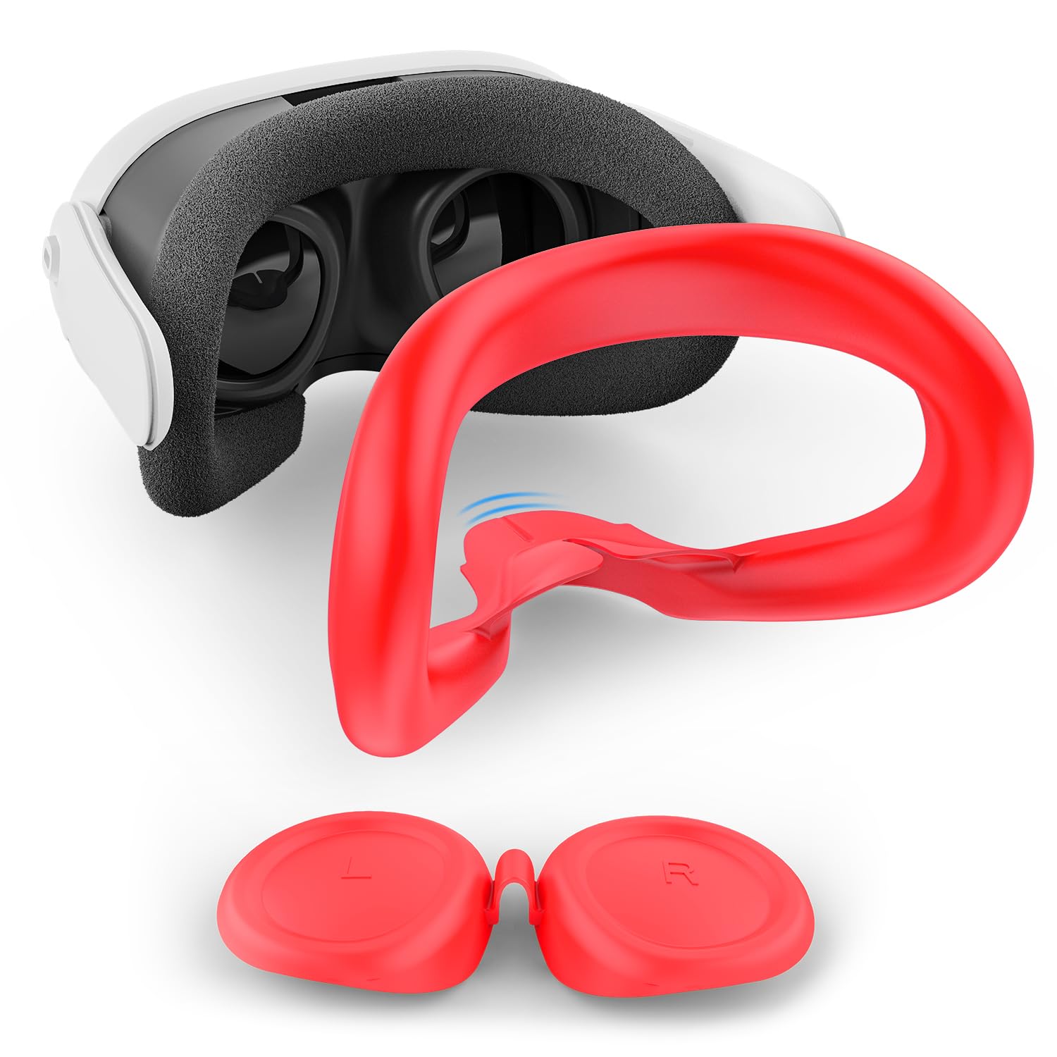 Relohas Deluxe VR Accessories for Meta Quest 3, Safe 2 in 1 Silicone Case Set for Oculus Quest 3, Include Upgrated Lens Protector, Face Cover (RED)-image-33