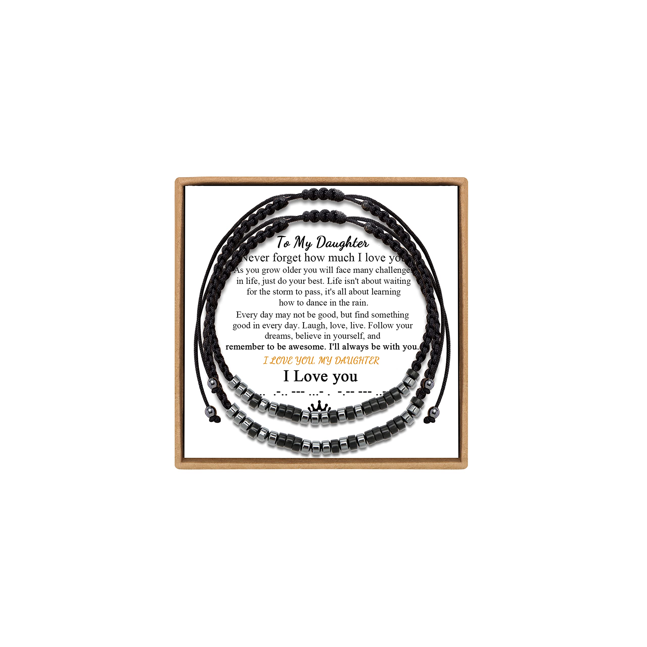 JoycuffMorse Code Bracelets for Women Men Anniversary Birthday Gifts for Best Friend Mom Daughter Granddaughter Son Boyfriend Girlfriend Husband Wrap Strand Wood Bracelet, 6 inches, Stainless Steel