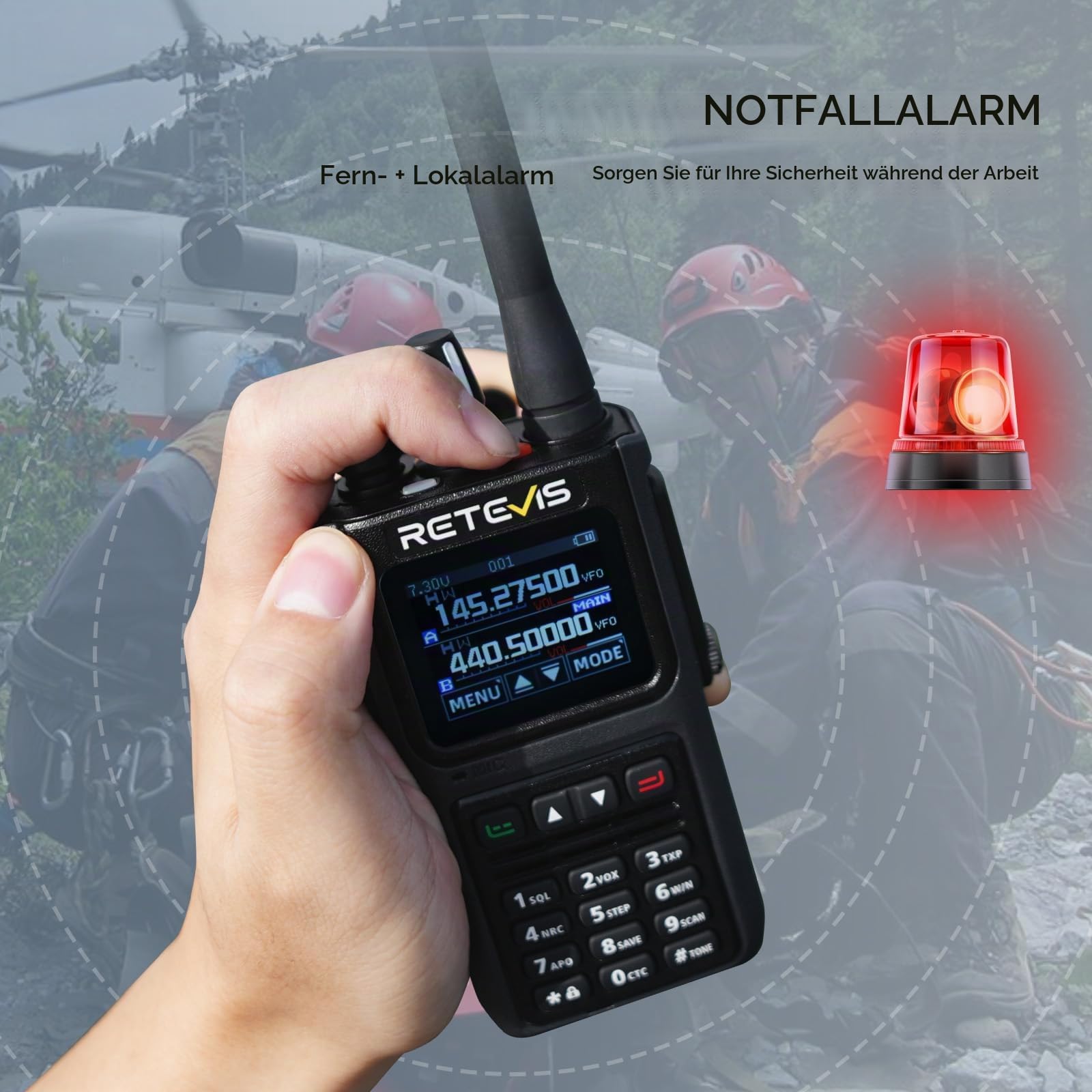 Retevis C1 Dual Band Amaeurfunkgerät mit Mikrofon, Walkie Talkie Long Range, Wasserdicht IP67, Rauschunterdrückung, Anrufalarm,1800 mAh, Portable Radio für Waldrettung (Schwarz, 2 Stück)