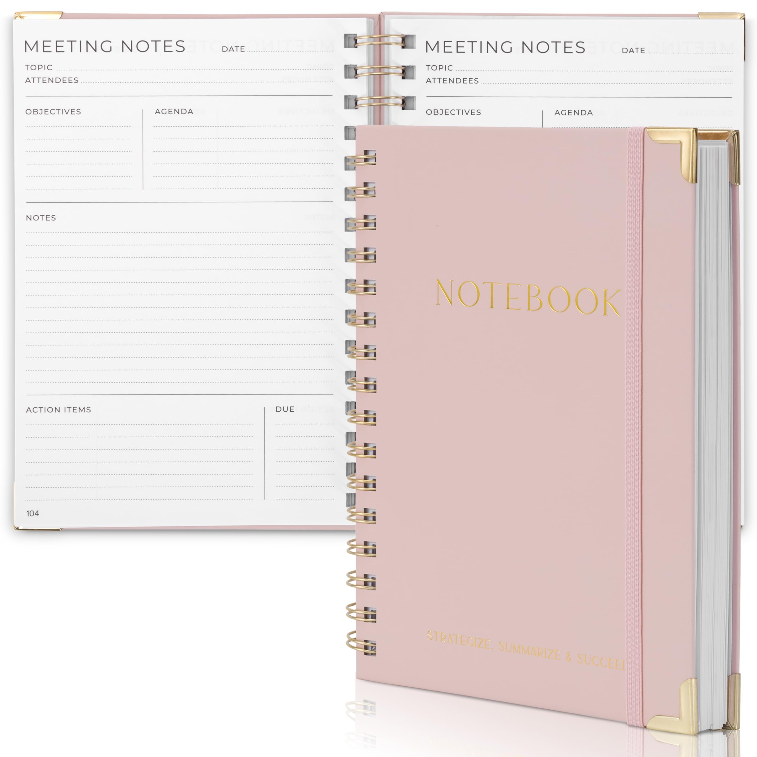 Beautiful Thick Meeting Notebook For Work - Perfect To Keep Track Of +200 Meetings - Stylish And Effective Office Planner Supplies for Women & Men to