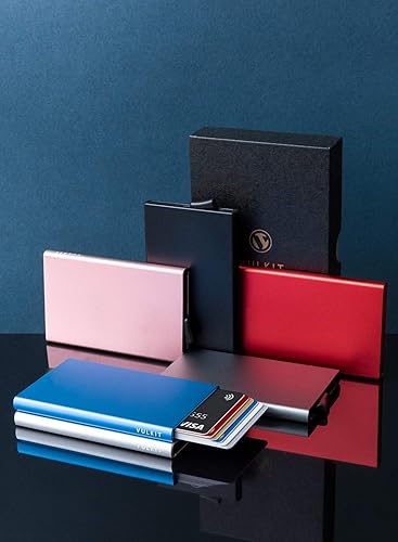 Miniatura 6 de VULKIT Billetera desplegable, delgada, minimalista, tarjetero para tarjetas de crédito, para hombres y mujeres, con bloqueo RFID, mini funda de metal
