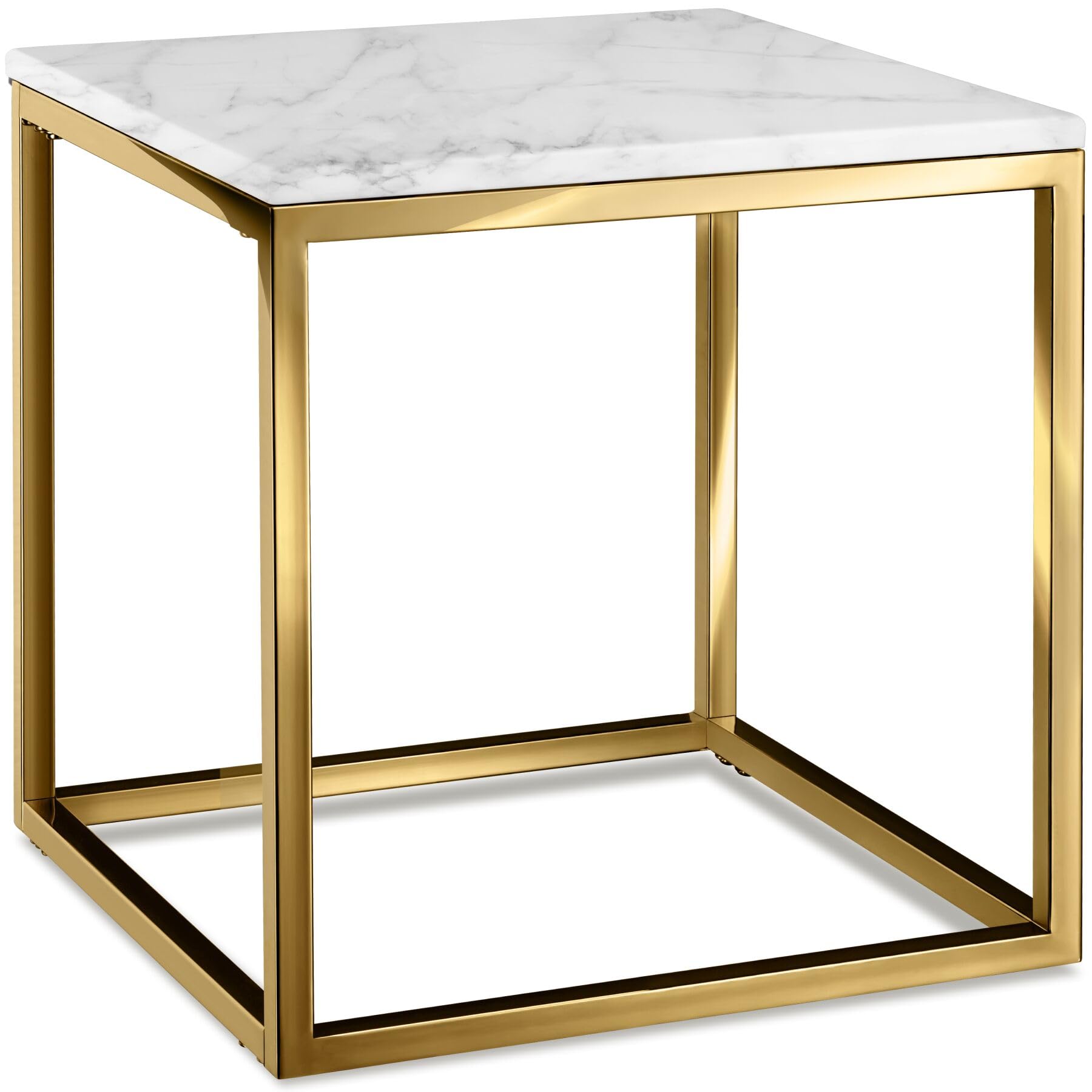 tectake® tavolino salotto in marmo, base in metallo, tavolino da caffè, tavolo basso rotondo, tavolino basso in marmo moderno per salotto, soggiorno,metallo, design, tavolo da balcone - Bianco/Oro