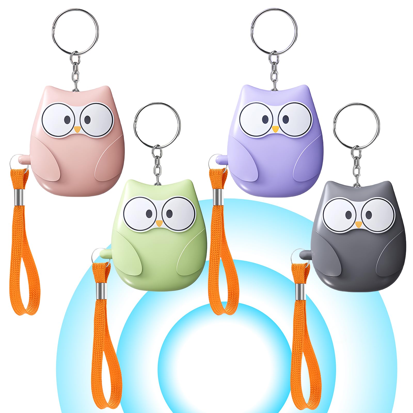 Sporgo 4 alarmas de bolsillo para mujeres: 130 dB – Autodefensa con luz LED y anillo llavero, estilo búho para mujeres, niños, ancianos