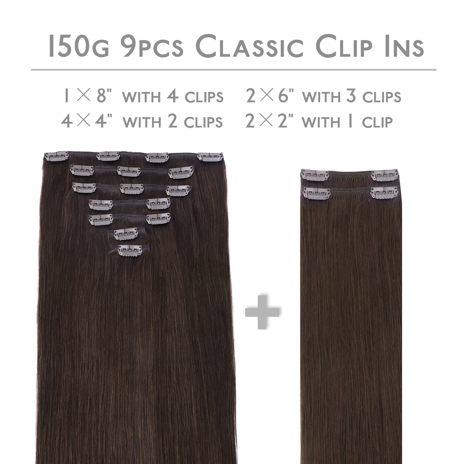 WENNALIFE Clip in Hair Extensions Human Hair 16 Inch 120g 7pcs Dark Brown Hair Extensions Clip in for Women Real Human Hair Double Weft Rallonge Cheveux Humain Extension Real Hair Extensions — view 299