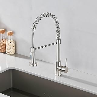 Grifo mezclador de cocina, ducha giratoria 360° - Fregadero de arco alto, pulverizador escalable 2 modos, cobre amarillo acabado de franja