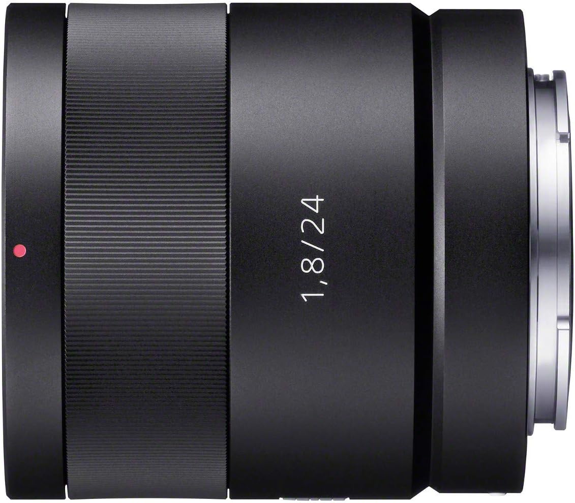 Side view of the Sony Carl ZEISS Sonnar T E 24mm F1.8 ZA E-Mount Prime Lens, showing the lens barrel and E-mount connection.