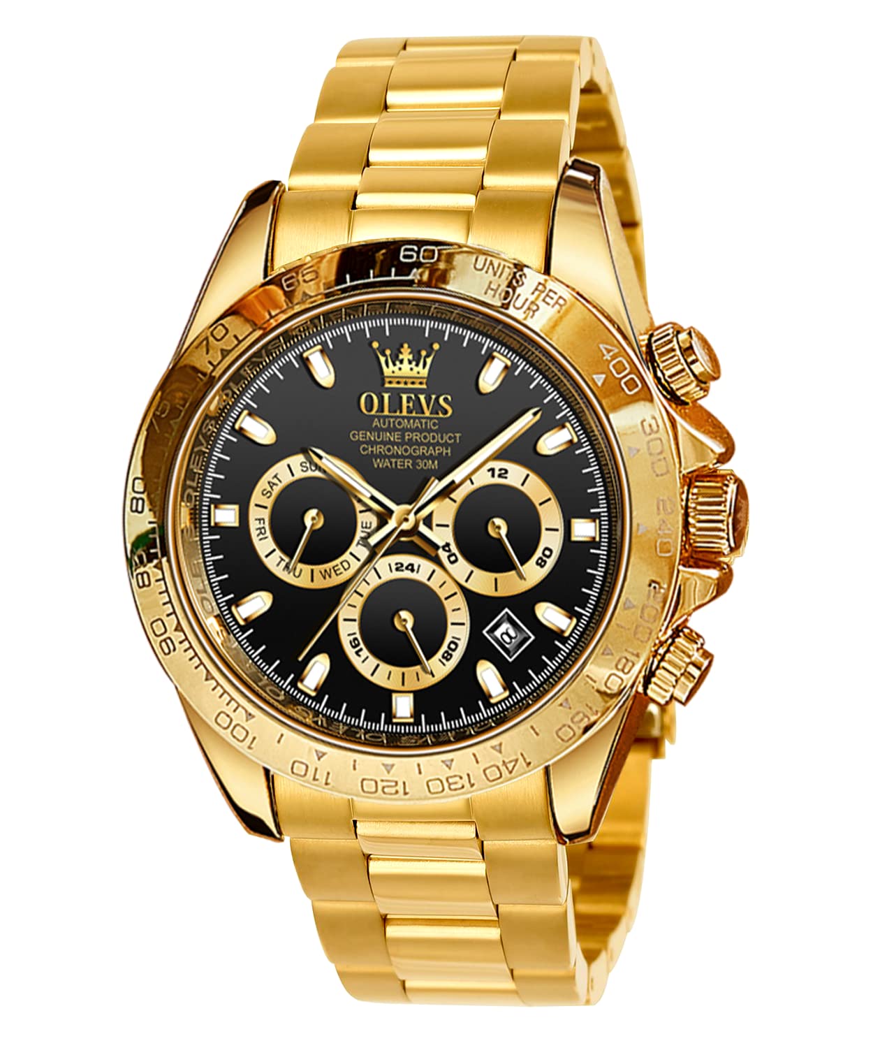 Sponsored Ad – Men Watches Gold Automatic Self Winding Stainless Steel Mechanical Multifunction Chronograph Analogue Waterproof Date Luminous Gent Wrist Watch