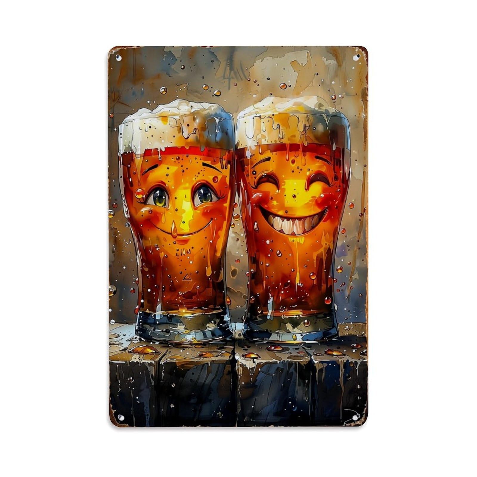 Jdfenggu Vintage Happy Beer Faces Pattern Print Retro Metal Tin Sign, Decor Art Poster For Bar, Home, Man Cave, Kitchen, Laundry Room Gift 8X12inch