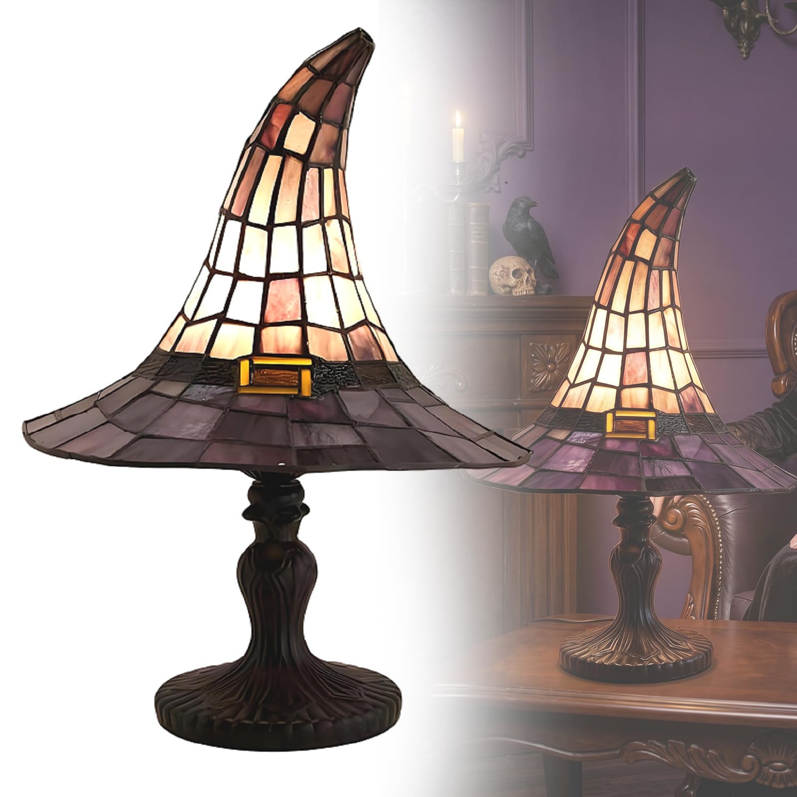 7.09IN Stained Glass Witch Hat Lamp, Gothic Wizard Hat Night Light (18CM)