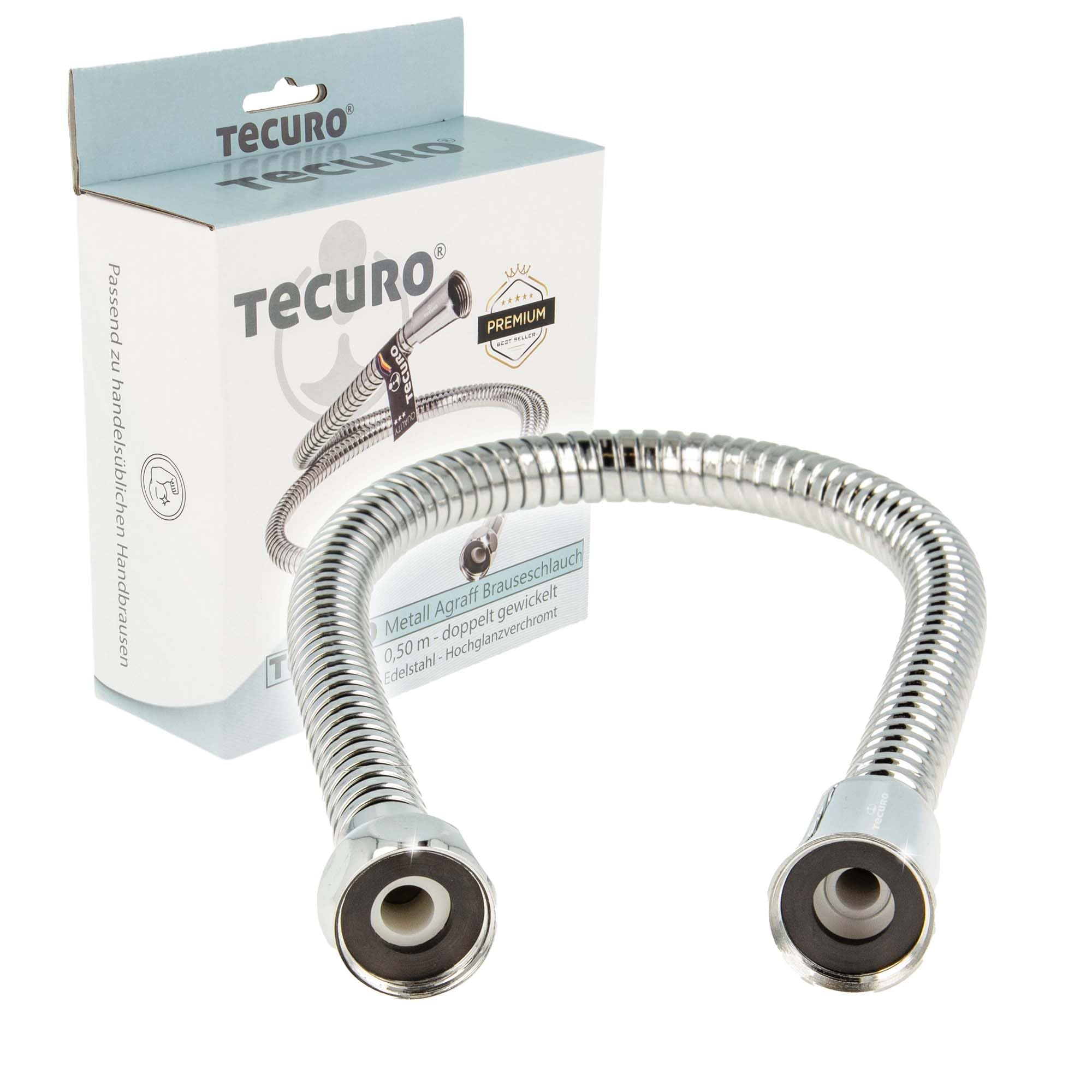 Tecuro Chrome Connecting Hose - Shower Hose 50 Cm - Plated Metal
