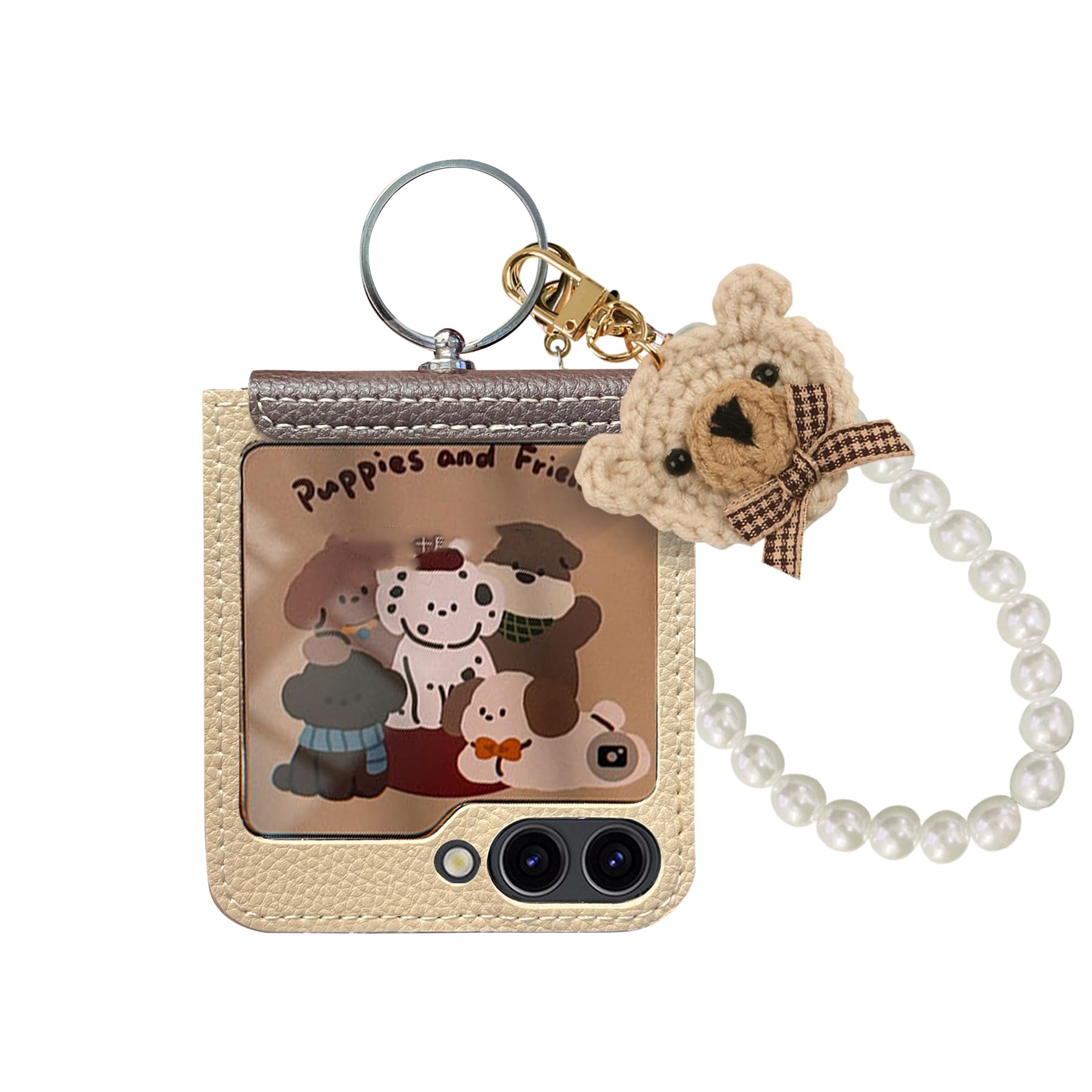 Yohulod for Z Flip 6 Case with Ring & Chain, Galaxy Z Flip 6 Cute Bear Design for Women, Shockproof Protective Flip Phone Case